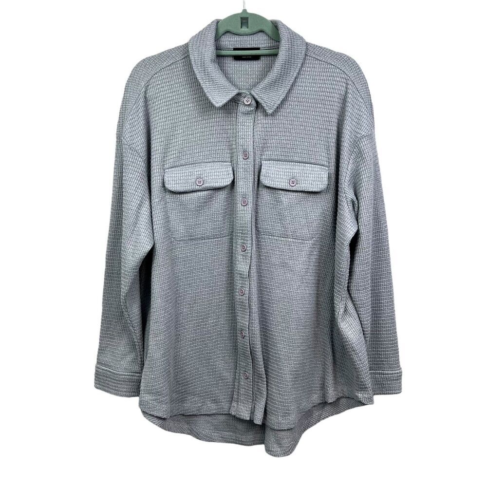 Lane Bryant Womens Shirt Top Waffle Button Hi Low Hem Long Sleeves Gray 14/16*